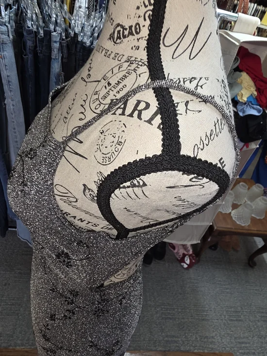 Vintage Y2K Rocket Candy Silver Sparkle Slip Prom Dress Black Floral Pattern - Picture 6 of 11